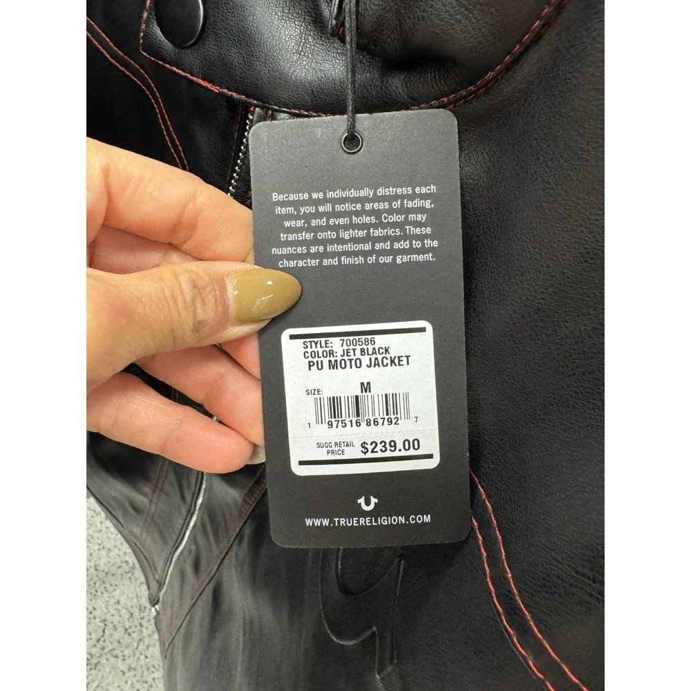 Men's Medium- NEW True Religion Leather Black Moto Jacket MSRP $239